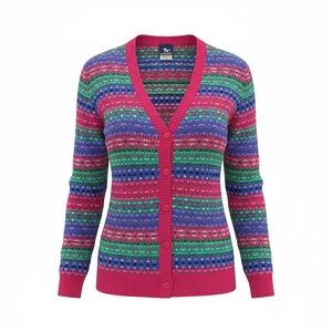 Vintage Y2K Primary Colors Silver Unicorn Fair Isle Button Front Sweater